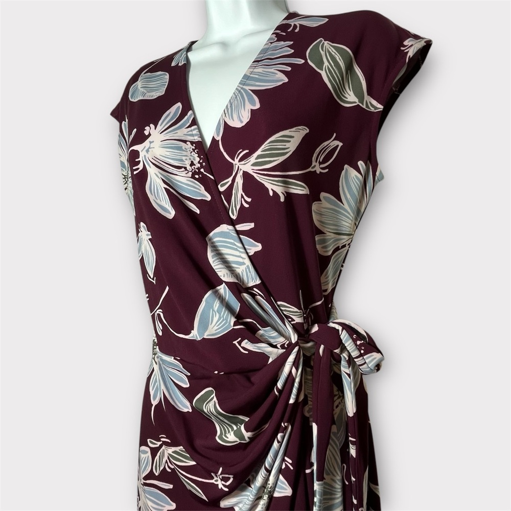 Purple and Blue Floral Wrap Dress - Picture 5 of 10